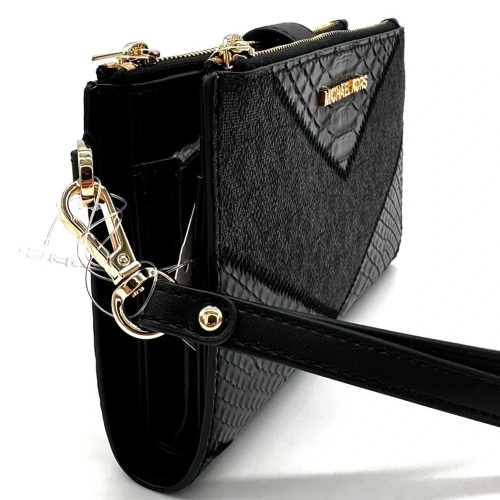Michael Kors Large Double Zip Wallet Wristlet Black Multi